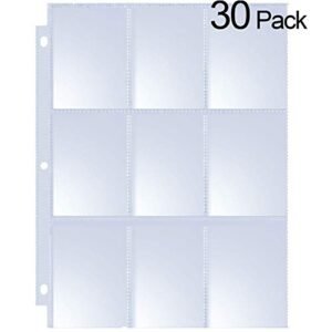 MaxGear 9 Pocket Pages Protectors Trading Card Pages Sleeves Coupon Pages for 3 Ring Binder Card Sheets for Pokemon Trading Cards, Baseball Cards, Sport Cards, Game Cards, Business Cards, 30 Pages