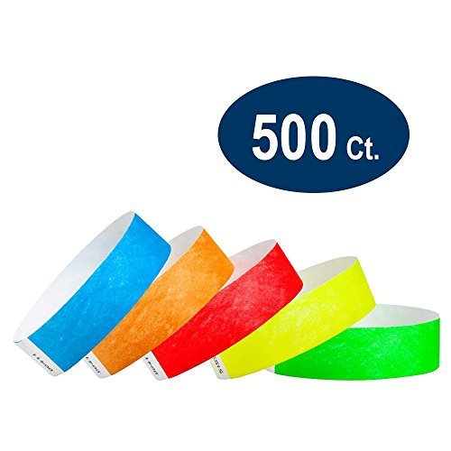 WristCo Variety Pack 3/4" Tyvek Wristbands - Red, Orange, Yellow, Green, Blue - 500 Pack Paper Wristbands For Events