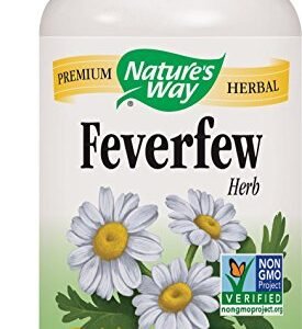 Nature s Way Feverfew; 380 mg per serving; TRU-ID Certified; Non-GMO Project; Vegetarian; 180 Vegetarian Capsules