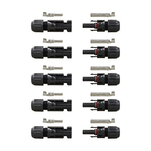 RENOGY 5 Pair MC4 Male/ Female Solar Panel Cable Connectors Double Seal Rings for Better Waterproof Effect