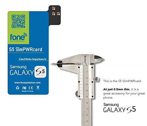 S5 SlimPWRcard - 0.5mm Ultra Thin Qi Receiver Card Module for Samsung Galaxy S5 V Compatible with S-View Cover and NFC Function, Recommended to Use with QiStone+ & WoodPuck or Koolpad