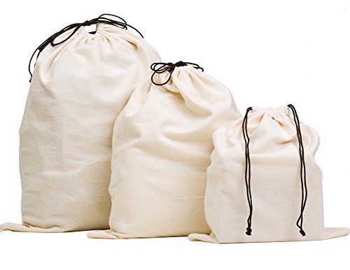 Set of 3 Cotton Breathable Dust-proof Drawstring Storage Pouch Multi-functional Bag (Beige)