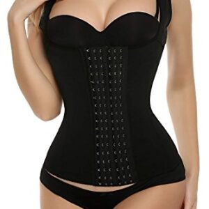 Ekouaer Womens Mesh Steel Boned Waist Cincher Vest 6 Row Hooks Shapewear,Black-vest,M fit 31-33 Inch Waistline