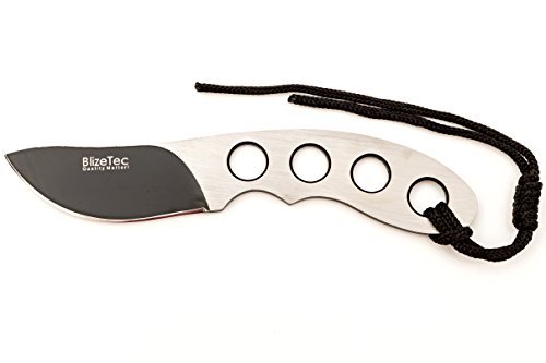 BlizeTec Fixed Blade Hunting Knife: Titanium Coated Black Blade, Stainless Steel Handle with Emergency Lanyard