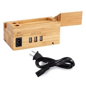 AMIR Watch Stand, Bamboo Wood USB Charging Station, Desk Stand Charger, 3 USB Ports, for iPhone 7/6s/6/5s & 38mm/42mm for Apple Watch