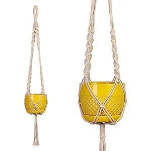 Hathaspace Organic MacramÃ© Hanging Planter, 42-inch Plant Hanger & Pot Holder For Succulents & House Plants, Handwoven Cotton, Indoor, Outdoor, Wall, Ceiling, Perfect For Small & Large Plants and Pots
