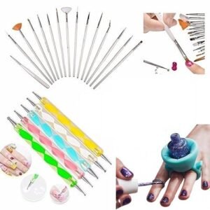 Glam Hobby 20pc Nail Art Manicure Pedicure Beauty Painting Polish Brush and Dotting Pen Tool Set for Natural, False, Acrylic and Gel Nails