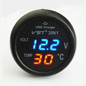 IZTOSS Universal blue Cigarette Lighter Car usb port charger Digital LED Display Voltmeter Thermometer Auto Gauge 3in1 12V-24V Battery Voltage Tester Temperature Monitor Meter