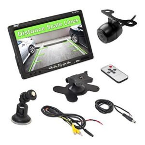Pyle Backup Rear View Car Camera Screen Monitor System - Parking & Reverse Safety Distance Scale Lines, Waterproof, Night Vision, 170Â° View Angle, 7" LCD Video Color Display for Vehicles - (PLCM7700)