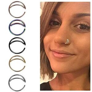 5PCS Stainless Steel Moon Nose Ring Hoop Indian Nose Ring Septum Ring Nose Jewelry Nose Piercing Small Nose Hoop