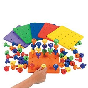 Stack it Peg Game With Board Occupational Therapy Autism Fine Motor Skills by Fun Express- Single Foam Board and 30 Pegs