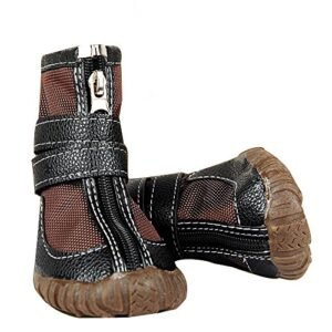 Large Big Dog PU Leather Sport Shoes Winter Waterproof Pet Dog Puppy Martin Boots Non-slip Pitbull Golden Retriever Rain Shoes (12, Brown)