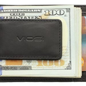 Viosi Genuine Kingston Leather Black Front Pocket Money Clip Made with Powerful RARE EARTH Magnets and Gift Box