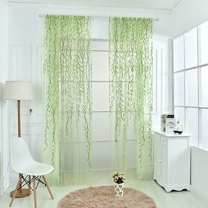 Norbi Willow Voile Tulle Room Window Curtain Sheer Voile Panel Drapes Curtain 39.4 x 78.8" L (Green B)