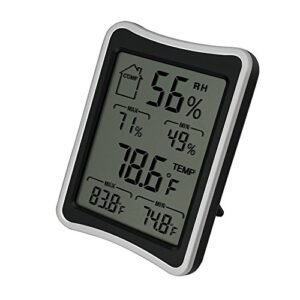 BENGOO Indoor Humidity Monitor Thermometer Digital Hygrometer Monitor with Stand and Large LCD Display Works in Celsius and Fahrenheit for Home Living Room Office - Black