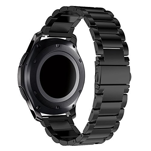 Samsung Gear S2 Classic R732 Bands, Quick Release Pins Threeeggs Stainless Steel Watch Band Strap Bands for Samsung Galaxy Gear S2 Classic SM-R732 Smart Watch (Black - 3B)