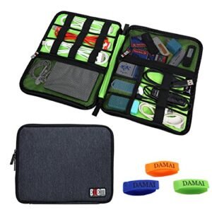 BUBM Universal Electronic Accessories Case for Cables, USB, Flash Drive, Travel Cords Organizer Case with Cable Tie (Large-Black)