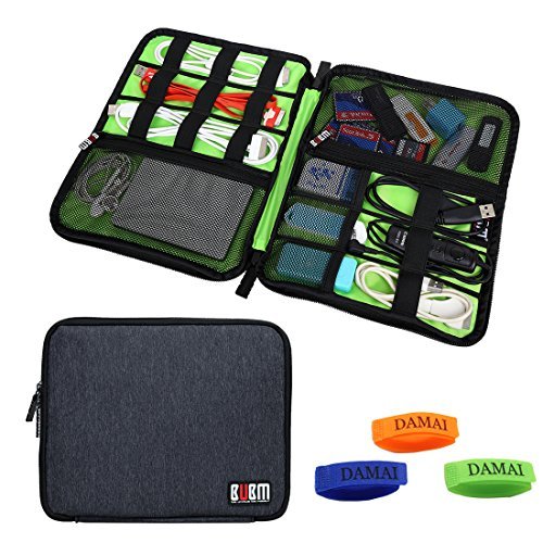 BUBM Universal Electronic Accessories Case for Cables, USB, Flash Drive, Travel Cords Organizer Case with Cable Tie (Large-Black)