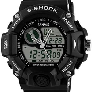 Fanmis Men Analog Display Waterproof Multifunctional LED Military Quartz Sport Wrist Watch - Black
