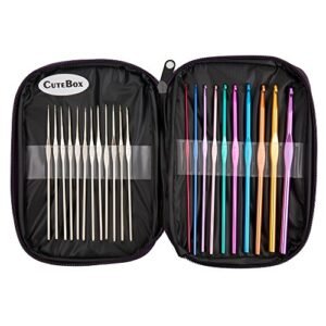Cutebox 22pcs Mixed Aluminum Handle Crochet Hooks, Ergonomic Knitting Knit Needles, Weave Yarn Set, 0.6~6.5mm