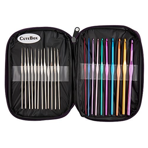 Cutebox 22pcs Mixed Aluminum Handle Crochet Hooks, Ergonomic Knitting Knit Needles, Weave Yarn Set, 0.6~6.5mm