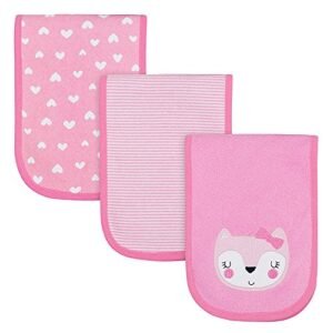 GERBER Baby Girls 3-Pack Terry Burp Cloth, Fox, 18" x 6.25"