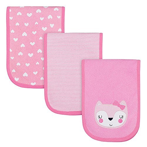 GERBER Baby Girls 3-Pack Terry Burp Cloth, Fox, 18" x 6.25"