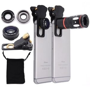 EtryBest(TM) 4 in 1 Universal Clip on Cell Phone Camera Lens Kit - 10X Optical Zoom Telescope Lens / Fish Eye Lens / 2 in 1 Macro Lens & Wide Angle Lens / Universal Clip with One Microfiber Carrying Bag for iPhone 6 Plus 5S 5C 4S, Samsung Galaxy S6 S