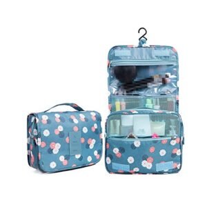 Huluwa Toiletry Bag Multifunction Cosmetic Bag Portable Makeup Pouch Waterproof Travel Hanging Organizer Bag for Women Girls, Blue Flowers