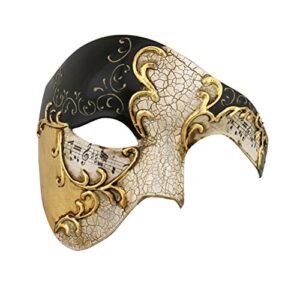 Luxury Mask Half Face Mask Masquerade Phantom Of The Opera, Black/Gold, One Size