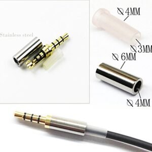 KetDirect 2Pcs Gold 4 Pole 3.5mm Male Repair headphone Jack Plug Metal Audio Soldering headset connector silver