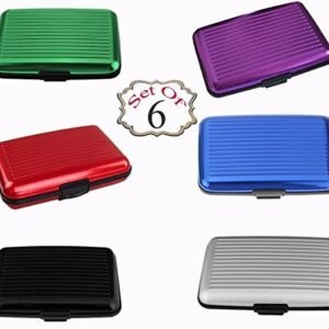 Set of 6 Aluminium Metal Credit Card Wallet Holder/Moneybag Storage- Prevent Identity Theft by Blocking RFID Scanning of your Credit cards (Assorted Colors) Size 11x7x5.2cm