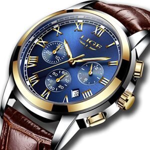 Mens Watches Waterproof Business Dress Analog Quartz Watch Men Luxury Brand LIGE Date Sport Brown leather Clock