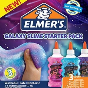 Elmerâ€™s Galaxy Slime Starter Kit with Purple, Pink & Blue Glitter Glue, 6 Ounces Each, 3 Count