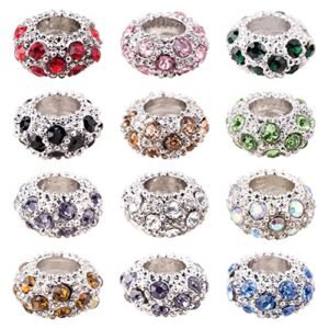 Pandahall 100PCS Mixed Color Alloy Rhinestone Large Hole European Beads, Platinum- 11x6mm, Hole: 5mm