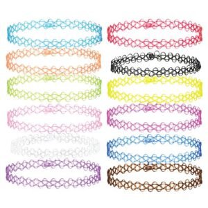 BodyJ4You Choker Necklace Black Stretch Gothic Collar Tattoo Henna 12 Pieces