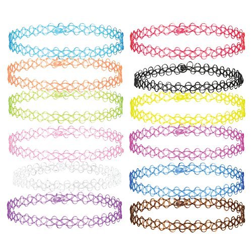 BodyJ4You Choker Necklace Black Stretch Gothic Collar Tattoo Henna 12 Pieces