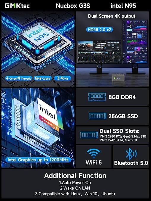 GMKtec G3S Mini PC — Intel N95, 8GB RAM, 256GB SSD - Image 5